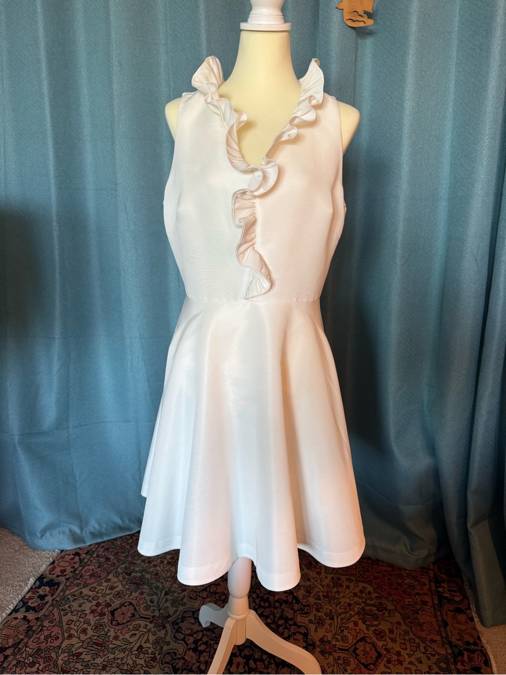 Ted Baker White Ruffle V-Neck Fit & Flare Dress